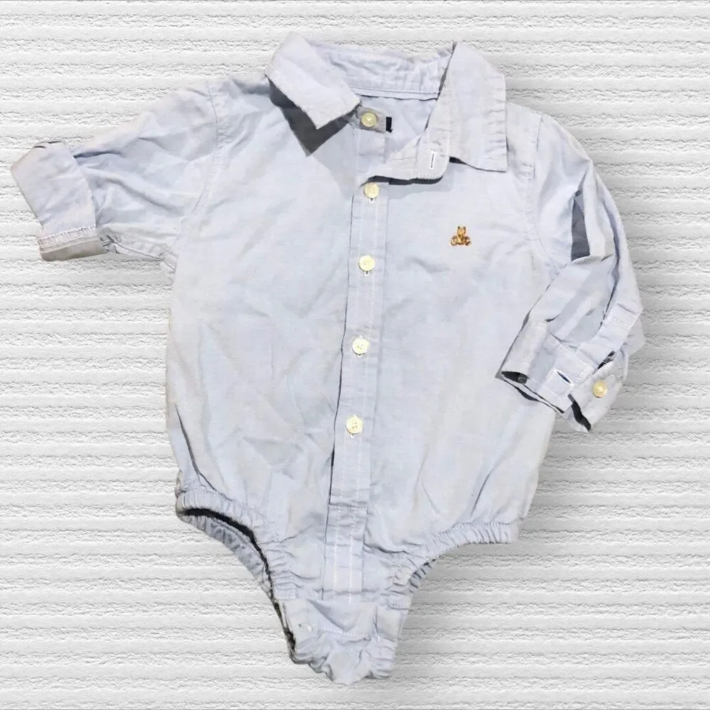 Baby Gap 6/12m Bear Logo Button Up Polo Bodysuit Blue